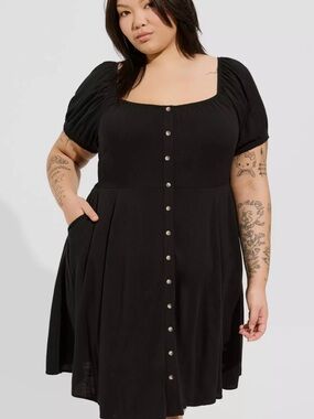 Torrid Black Rayon Button-Front Skater Dress